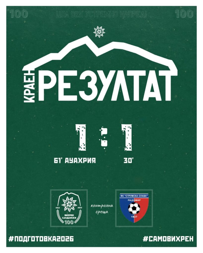 Вихрен завърши наравно в първата си зимна контролa