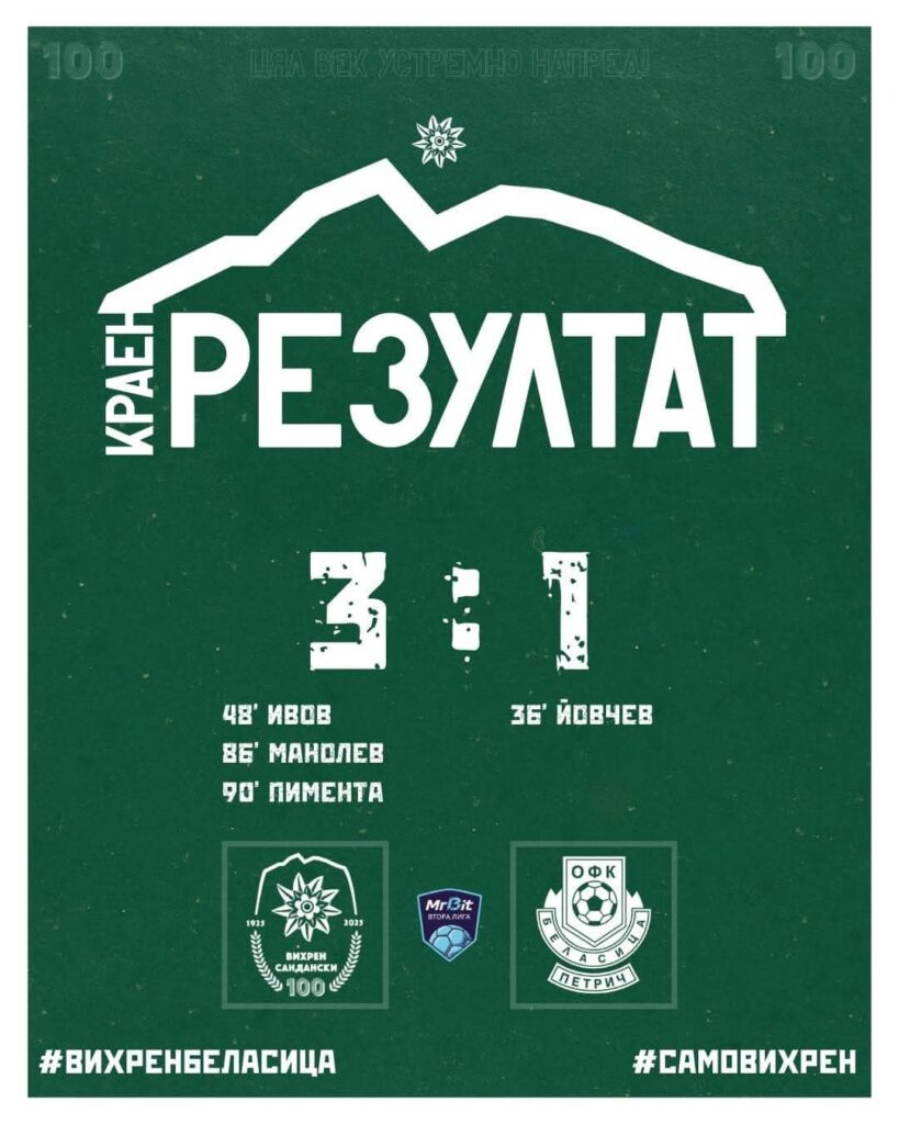 Вихрен отново показа кой е господарят — нов триумф над Беласица