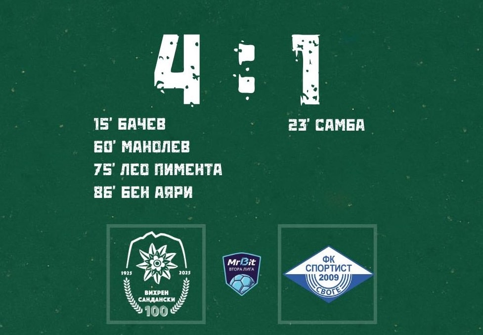 Вихрен се върна на победния път, разгроми Спортист (Своге)